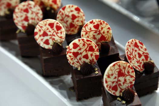 Colorful desserts and pastry served on a wedding party