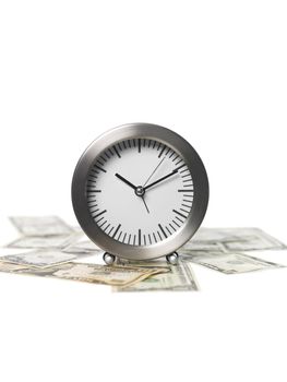 Clock and Money on white Background