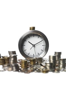 Clock and Money on white Background