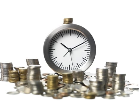 Clock and Money on white Background