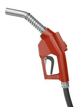 Red gas pump nozzle isolated on white background. 3D render.
