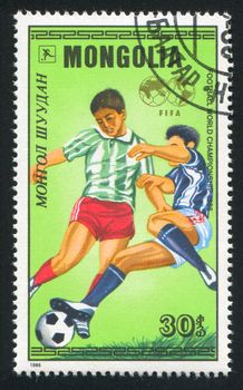 MONGOLIA - CIRCA 1986: stamp printed by Mongolia, shows  soccer, circa 1986