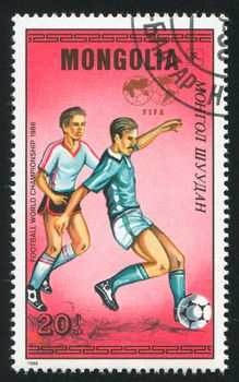 MONGOLIA - CIRCA 1986: stamp printed by Mongolia, shows  soccer, circa 1986