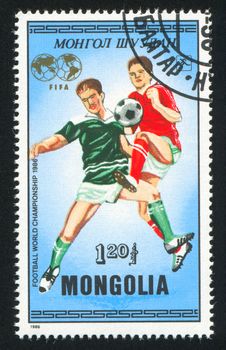 MONGOLIA - CIRCA 1986: stamp printed by Mongolia, shows  soccer, circa 1986