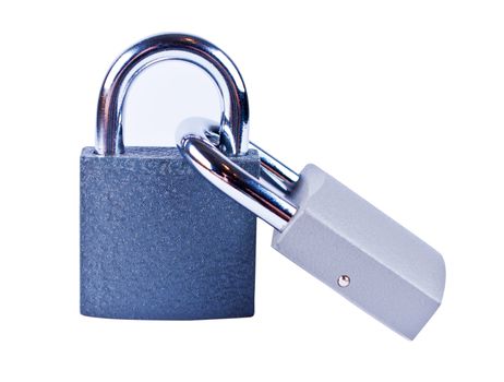 Two padlocks on white background isolated close up