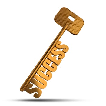 Success gold key isolated on white  background - Gold key with Success text as symbol for success in business - Conceptual image