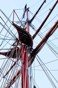 View from down of tall ship mast