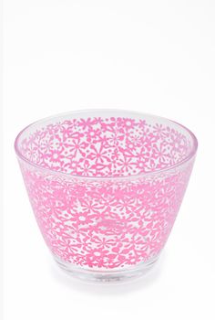 Empty pink glass bowl isolated white background