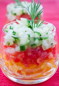 Vegetable salad in a glass close up