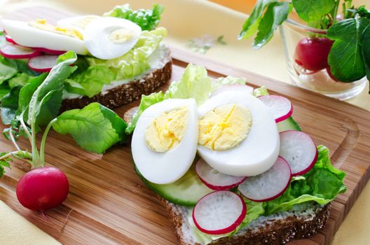 Fresh toast sandwiches with egg,radish,cucumber and soft cheese