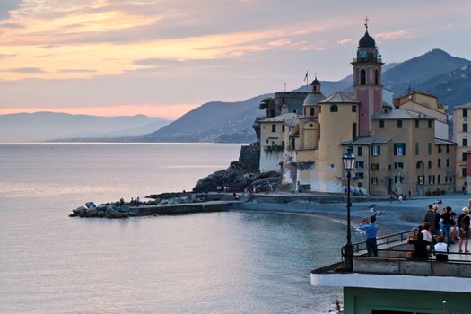 Dramatic Sunset on the Beach of Camogli, Italy