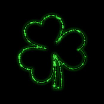 shining stars like green trefoil over black background