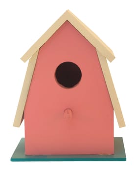 Pink birdhouse, isolated against background