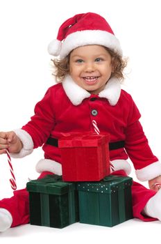 Cute child with Santa Claus outfit