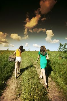 very fun girlfriends on picnic 