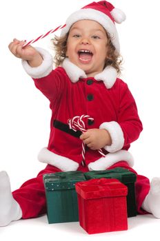 Little boy with Santa Claus costume