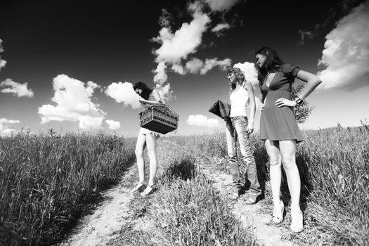 very fun girlfriends on picnic 