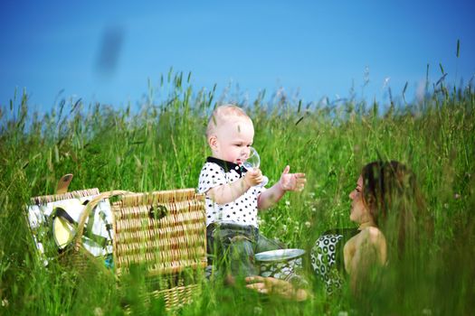 picnic of happy family on green grass