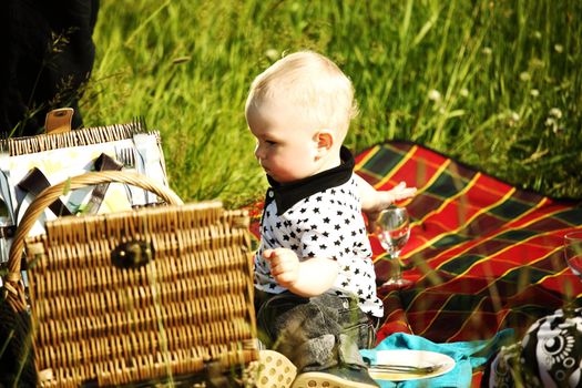 picnic of happy family on green grass