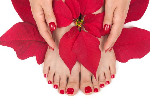 Spa with manicured hands and pedicured feet