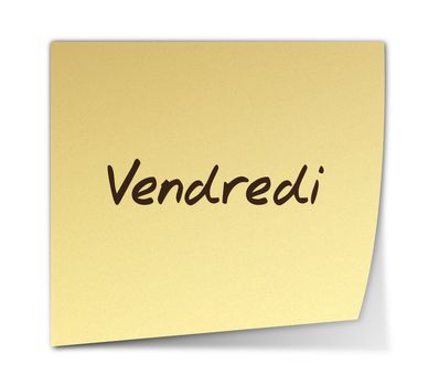 Color Paper Note With Friday Text in French (jpeg file has clipping path)