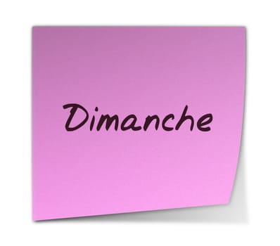 Color Paper Note With Sunday Text in French (jpeg file has clipping path)