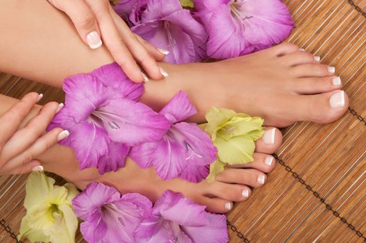 Pedicure and manicure spa with orchids