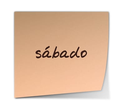 Color Paper Note With Saturday Text in Spanish (jpeg file has clipping path)