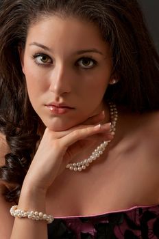 Pearl necklace, earring and bracelet