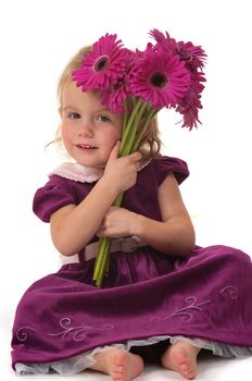 Girl giving flowers for mothers day or birthday