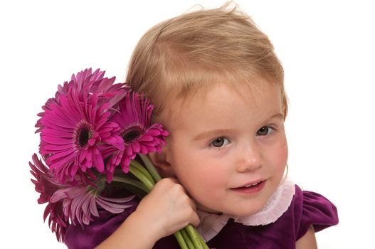 Girl giving flowers for mothers day or birthday