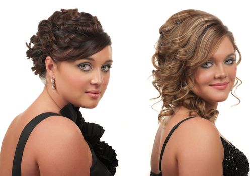 Sisters with beautiful hair and make up