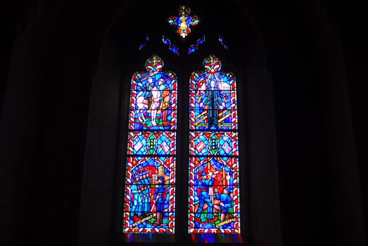 WASHINGTON DC - APRIL 5: Stained glass window  in the National cathedral on April 5th, 2013