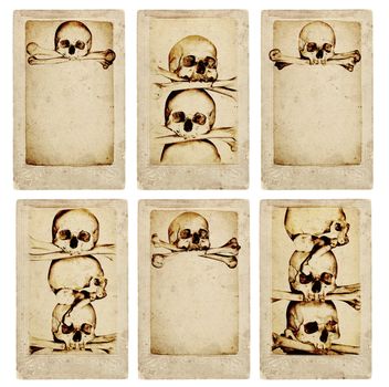 Collection of grunge cards with human skulls and bones