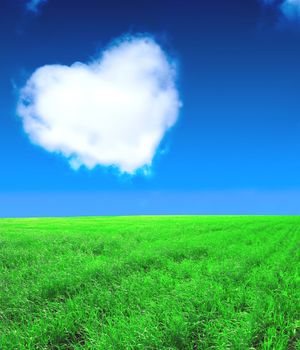 Heart from clouds and green field
