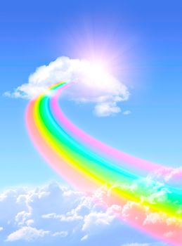 Beautiful bright rainbow in the blue sky