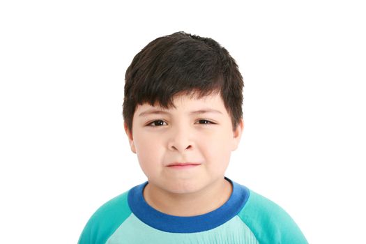 Close up portrait of cute little boy on background