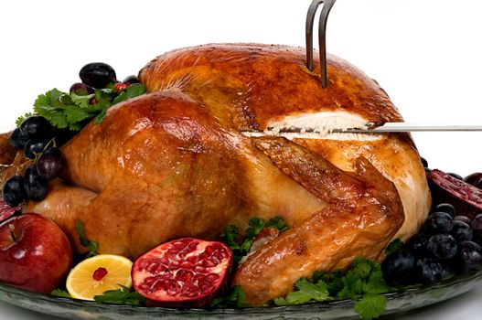 Beautifully decorated golden roasted turkey 