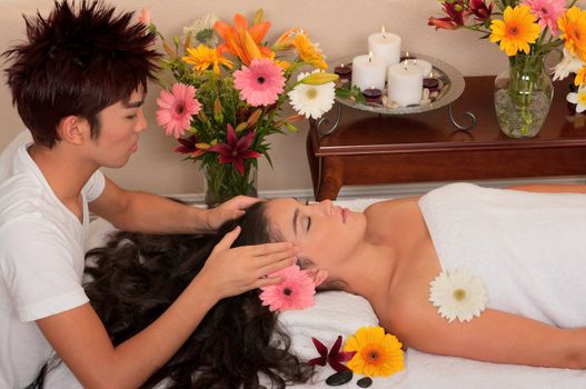 Spa treatment with massage, skincare and aromatherapy 