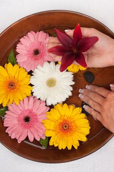 Manicure spa with beautiful flowers