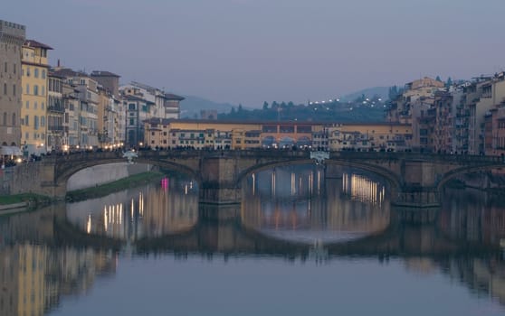 Evening view of Florence with the Ponte Vecchio bridge