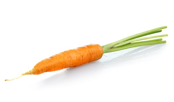 Ripe orange carrot with leaf isolated on white background 