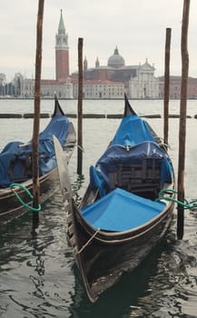 Gondola in Venice, opposite the island of San Giorgio in winter