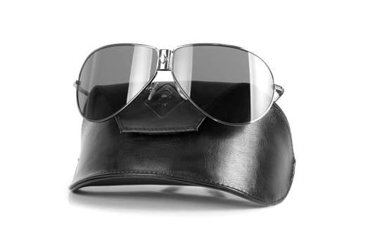 Modern black sunglasses isolated on a white