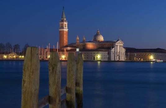 View of of Venice with the monastery of San Giorgio on a winter evening