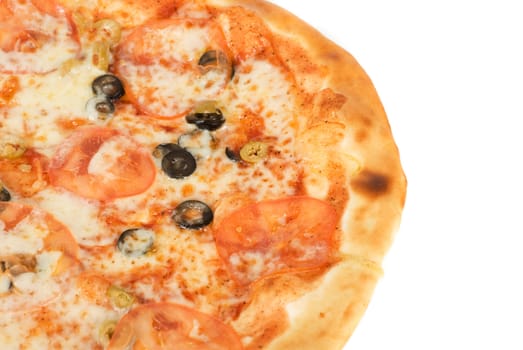 pizza closeup isolated on a white background