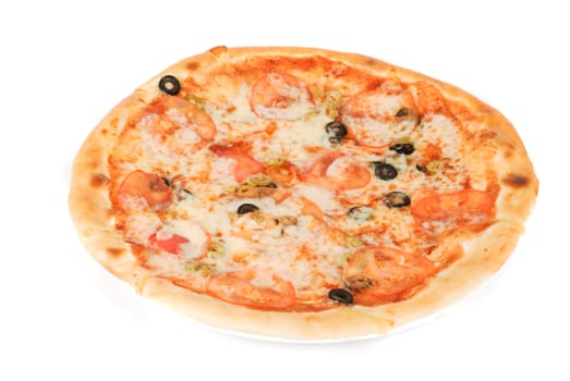 pizza closeup isolated on a white background
