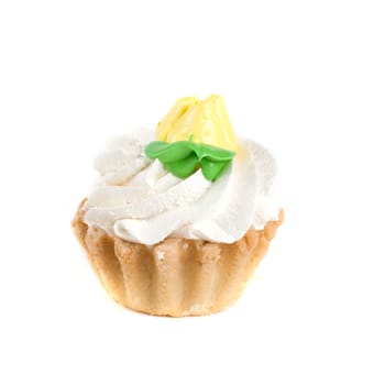 fresh cream cupcake isolated on white and cherry