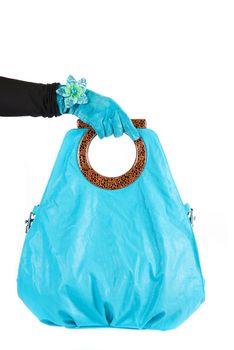 women bag at hand isolated on white background