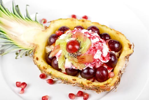 pineapple fruit ice-cream cocktail on a white